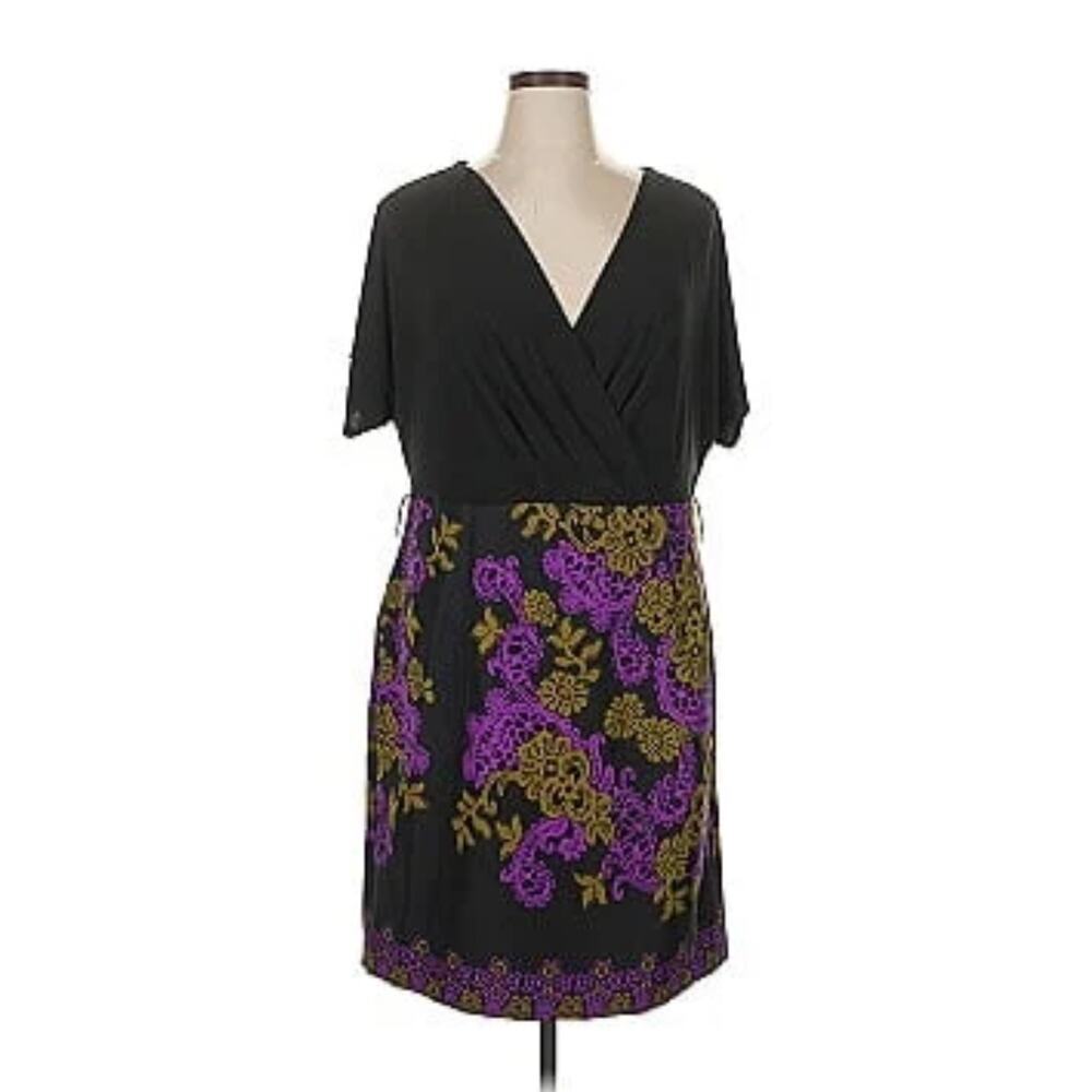 AA Studio AA Women's Boho Faux Wrap V-Neck short Sleeve Dress Size 12 Black NWOT